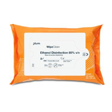 Overfladedesinfektionserviet, Plum WipeClean , 30x20cm, Small, 80% ethanol - 25 stk.