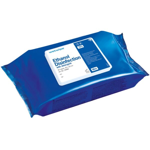 Overfladedesinfektion, Wet Wipe, mini - 30x20cm, med 70% ethanol, med sæbe