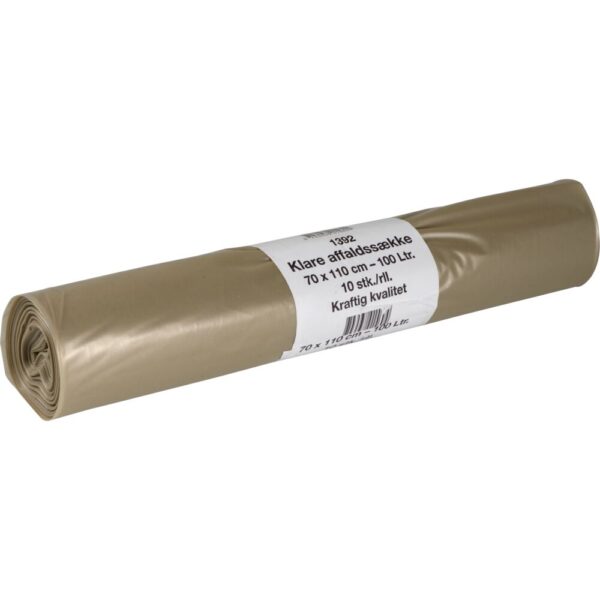Sæk, 100 l, transparent, LDPE/genanvendt, 70x110cm, 10 stk./rl