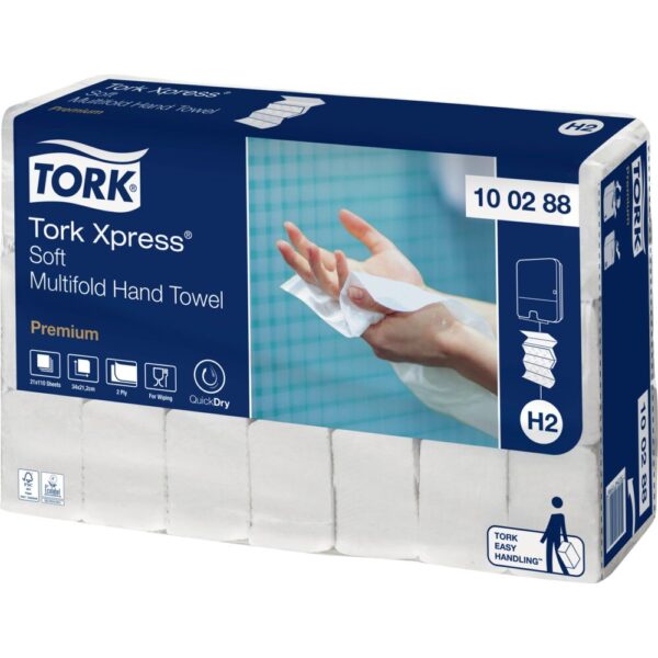 Håndklædeark, Tork  Xpress H2 Premium, 2-lags, W-fold, nyfiber, 34x21,2/8,5cm, 2310 stk. - Image 2
