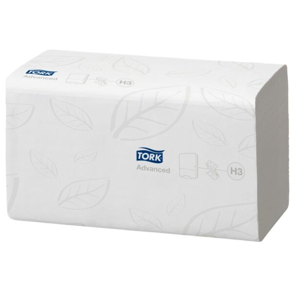 Håndklædeark, Tork H3 Advanced, 2-lags, V-fold, blandingsfibre, 23x24,8/11,5cm, 3750 stk.