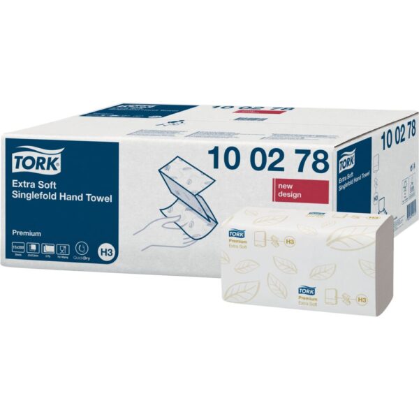 Håndklædeark, Tork H3 Premium, 2-lags, V-fold, nyfiber, 23x22,6/11,5cm, 3000 stk. - Image 2