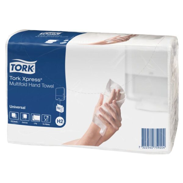 Håndklædeark, Tork H2 Universal, 2-lags, Z-fold, blandingsfibre, 23,4x21,3/7,8cm, 3800 stk.