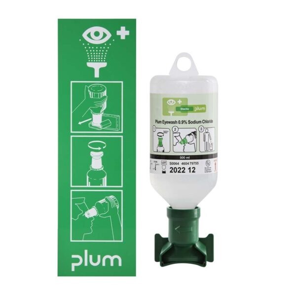 Øjenskyllestation, Plum, med 500ml, åben, med piktogram