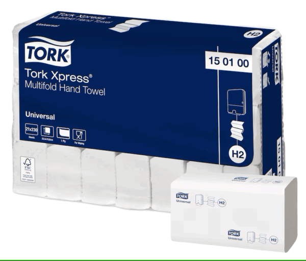 Håndklædeark, Tork 150100 Xpress H2 Universal, 1-lags, Z-fold, nyfiber, 25,5x19,6/8,5cm 4830 stk.