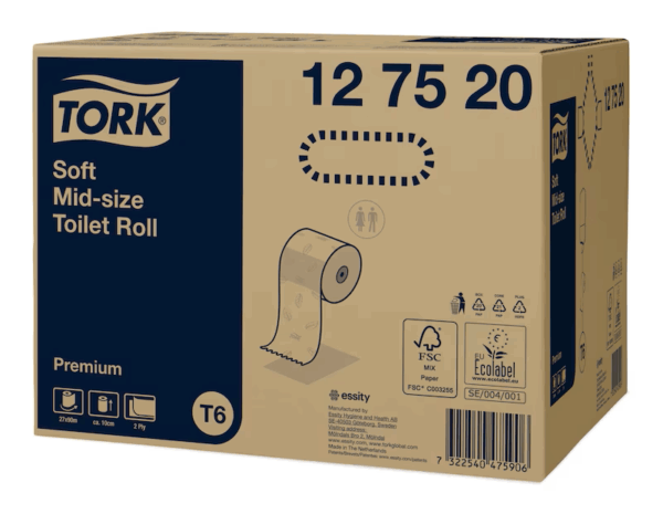 Tork Mid-size toiletpapir T6, premium, 2-lags, 90m, 127520, 27 stk.