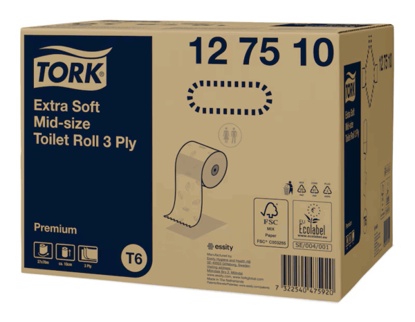 Tork Mid-size toiletpapir T6, premium, 3-lags, 70m, 127510, 27 stk.