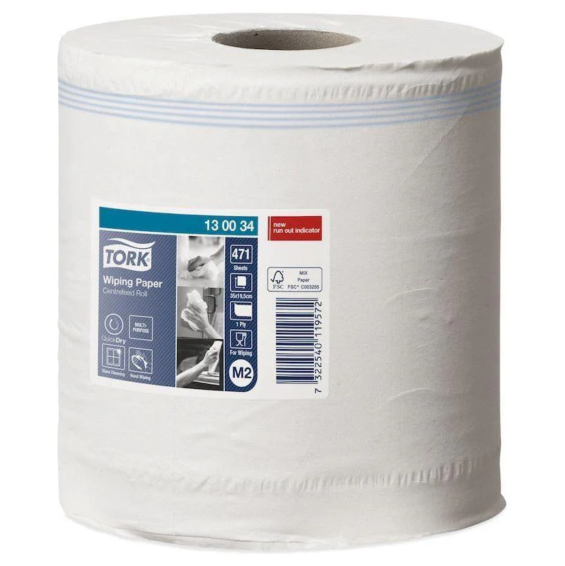 Håndklæderulle, Tork 130034, M2, 1-lags, 165m x 19,5cm, Ø19cm, blandingsfibre - 6 stk.