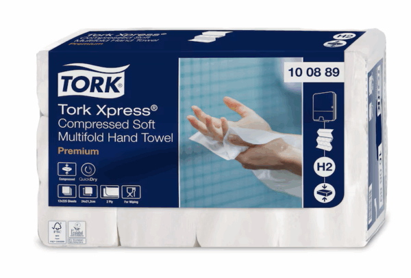 Håndklædeark, Tork 100889 (100289) H2 Premium, 2-lags, Z-fold, 24x21,2cm/8,5cm, 2700 stk.