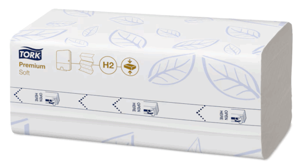 Håndklædeark, Tork 100889 (100289) H2 Premium, 2-lags, Z-fold, 24x21,2cm/8,5cm, 2700 stk. - Billede 2