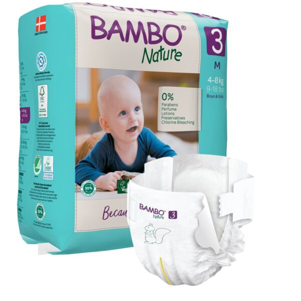 Børneble, tapeble, Abena 1000019253, miljømærket, Bambo Nature, Størrelse 3, 4-8 kg, 168 stk.