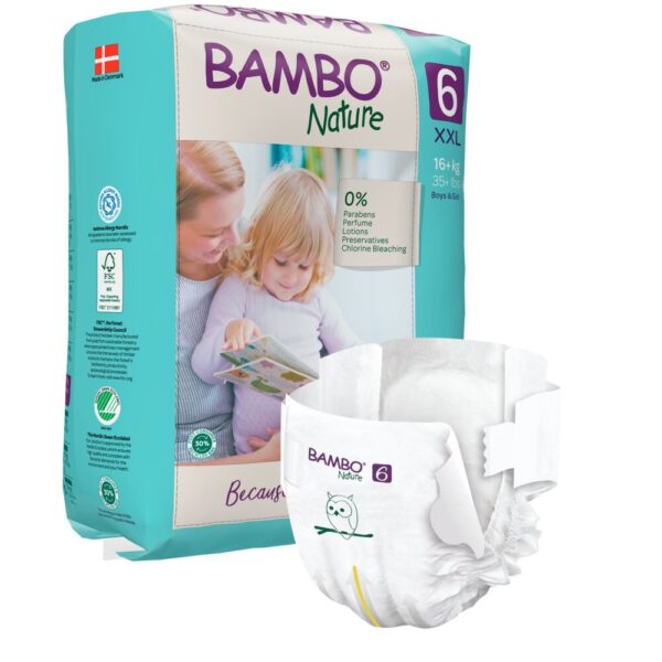 Børneble, tapeble, Abena 1000019255, miljømærket, Bambo Nature, Størrelse 6, 16+ kg, 120 stk.
