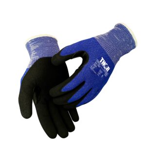 Fingerdyppet nitrilhandske, THOR Flex Vinter Cut D, blå, skærefast vinterhandske, 1 par