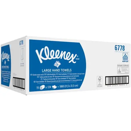 Håndklædeark, Kimberly-Clark Kleenex, H3, 2-lags, Z-fold, blandingsfibre, 31,8x21,5/10,6cm. - 1860 stk.